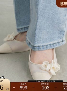 RANDA  25春季新款花卉装饰金色点缀优雅高跟鞋  DD35116