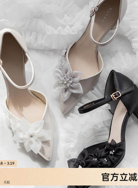 RANDA 25早秋系列花朵水钻浪漫休闲优雅细跟尖头单鞋 MD36017