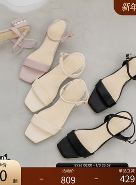 RANDA 23新款简约细带一字带低跟珍珠跟女凉鞋 DR31321