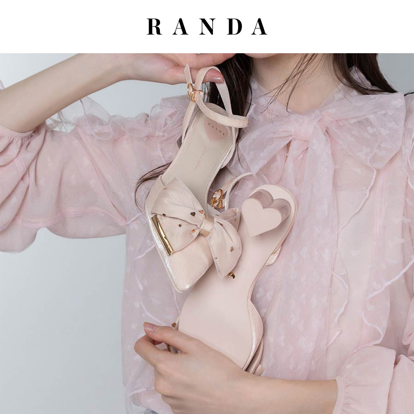 RANDA 26春季经典爱心蝴蝶结甜美优雅公主风高跟穆勒鞋女 PD37023图片