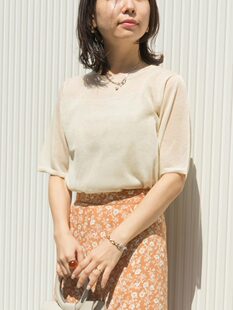 RANDA 女士短袖透肤中袖宽松圆领针织套头衫上衣 BT01590