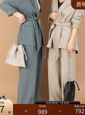 RANDA 卡其色系带双排扣西装外套 BB01245