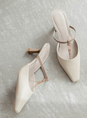 RANDA 24春季新款品质字母轻熟魅力小方头穆勒鞋 DD33038