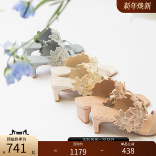 DS12008 仙女细带绑带刺绣花瓣穆勒中高跟凉鞋 RANDA 23新款