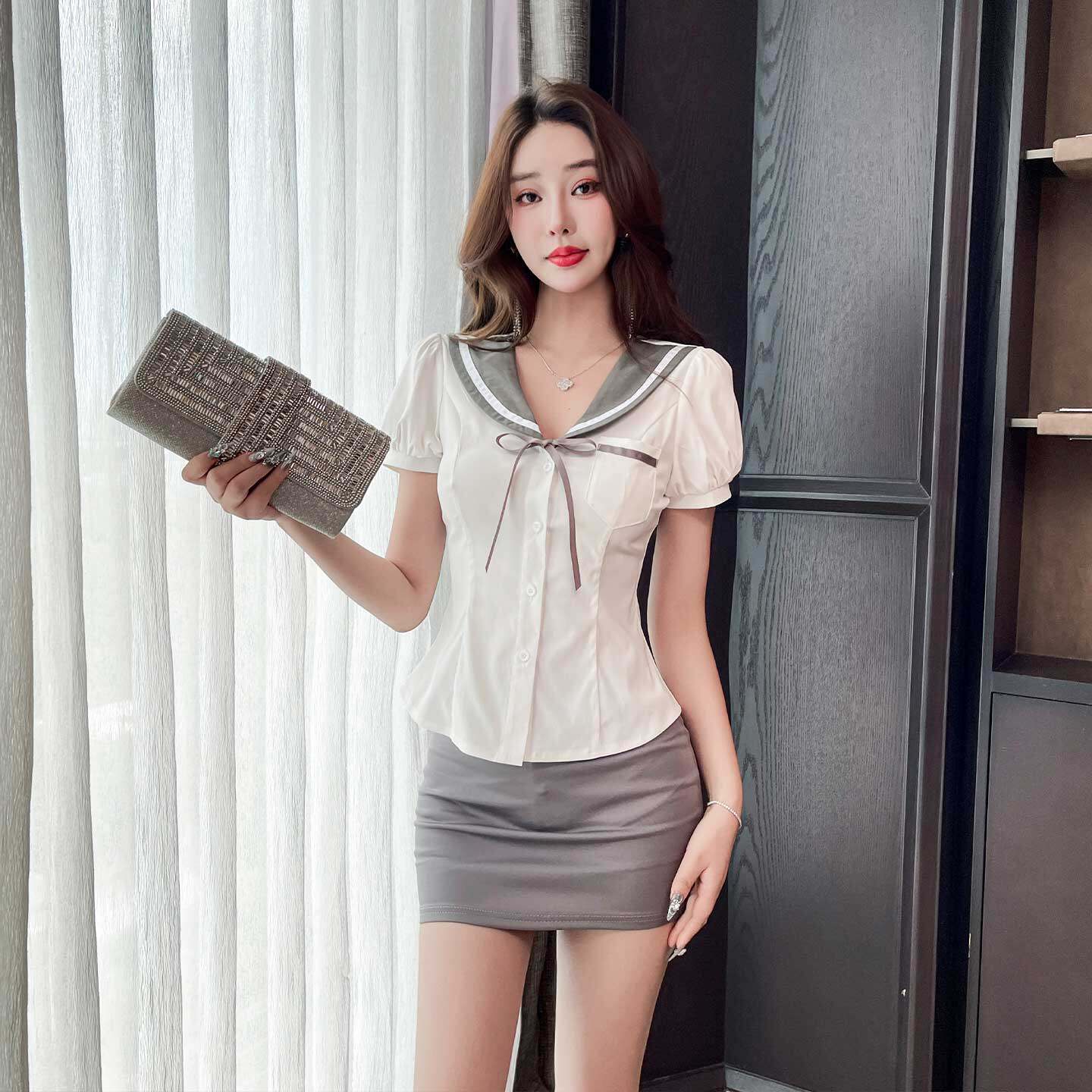 足疗足浴技师工作服气质减龄学院风衬衫套装酒店空姐制服足疗工服