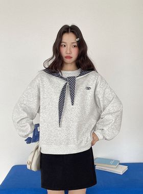 【巴黎小邮差】兴北 韩系通勤可拆卸格子帽圆领卫衣冬季上衣W776C