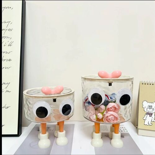 桌面发夹发圈皮筋收纳桶高颜值简约桌面垃L圾桶透明浴室纸巾收纳