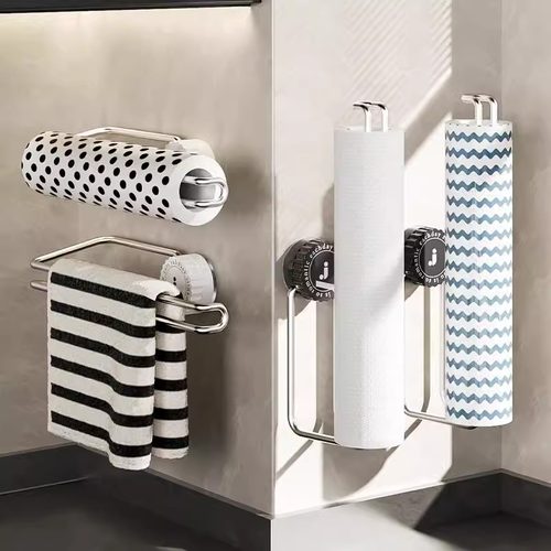 厨房纸巾架免打孔橱柜用纸挂架杆