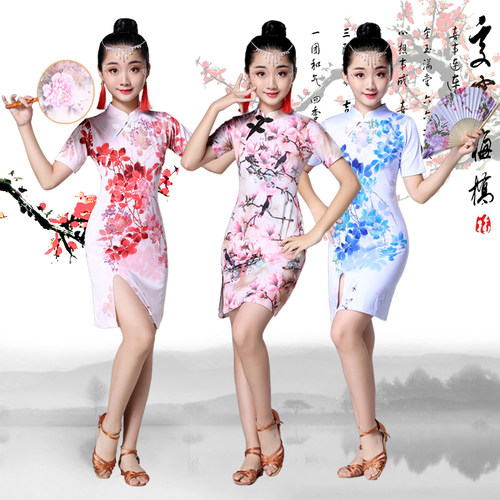 新款儿童拉丁舞流苏旗袍表演服装