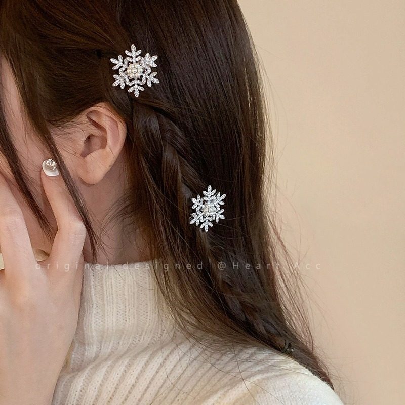 雪花水貂毛微镶珍珠圣诞发夹女秋冬碎发百搭精致鸭嘴夹高级感头饰,饰品/流行首饰/时尚饰品新,民族风发饰,淘宝优惠券,粉丝福利购,淘宝优惠卷