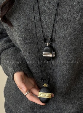 金色木质酒壶吊坠项链女轻奢气质高级感长款毛衣链大气百搭配饰品