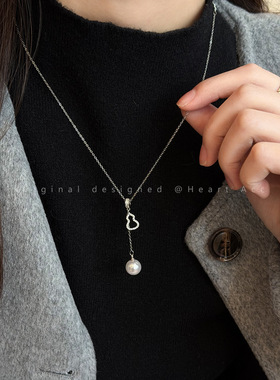 银色镂空葫芦珍珠项链女款轻奢高级感精致毛衣链秋冬时尚百搭配饰