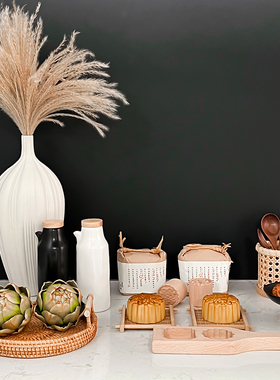 新中式厨房摆件样板间软装橱柜装饰道具套装核桃陶瓷油瓶真月饼