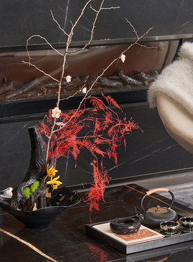 样板房间客厅软装搭配布置玻璃果盘新中式茶几茶具装饰摆件高级感