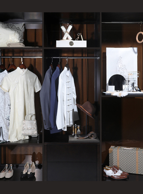 新中式样板房间衣帽间软装饰品摆件全屋定制衣柜旗袍唐装鞋包套装