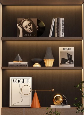 现代奢华金几何艺术品摆件样板房家居酒店开放格展柜办公室装饰品