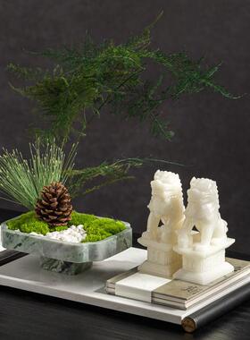 高端新中式宋代美学公司办公室休闲区装饰品布置茶几盆景