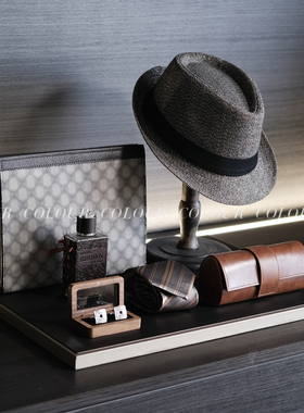 男士托盘套装摆件手拿公文包领带袖扣爵士帽架样板间衣帽间梳妆台