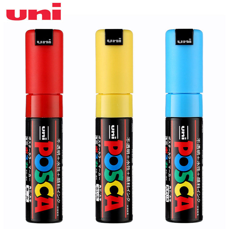uni三菱POSCA丙烯马克笔POP书写彩绘海报8mm宽方头覆盖力强PC-8K