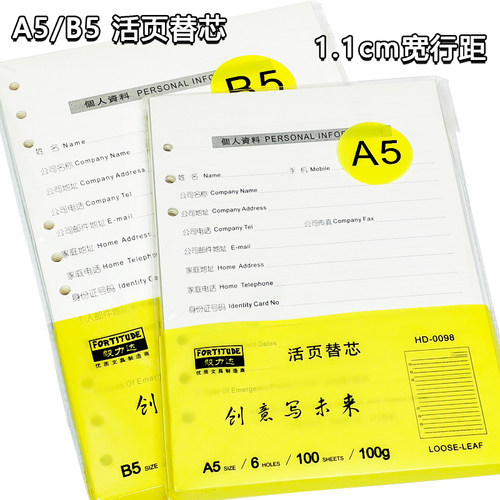 活页替芯A5/B5宽行距100页