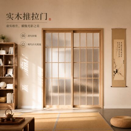 定制原木风日式推拉门格子门玻璃门榻榻米和室实木厨房移门樟子门