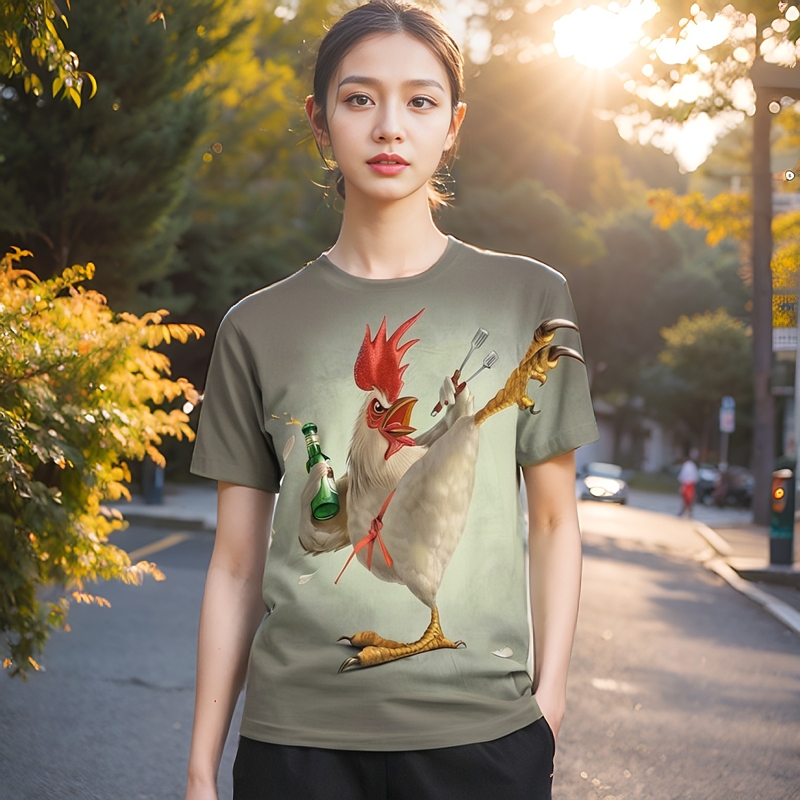 创意公鸡鸡系列男女情侣3D网红爆款时尚潮流欧货大码数码印花T恤