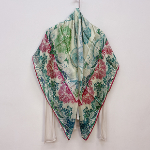 多色入 外贸真丝乔其缎印花大方巾 桑蚕丝薄款丝巾围巾披肩女秋冬