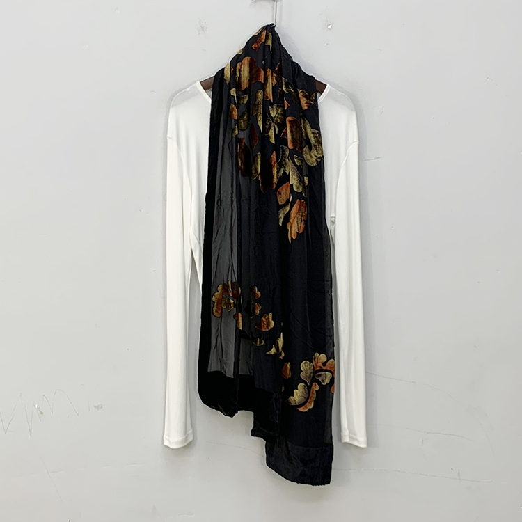 复古提花真丝丝绒长丝巾桑蚕丝