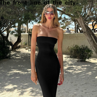 sexy hip hugging Lace 新款 fit dress夏季 一字领抹胸露背绑 slim