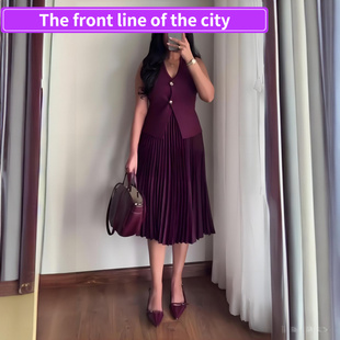 Fashion Strap Split V领马甲压褶 for Women现货无袖 Dress Sexy