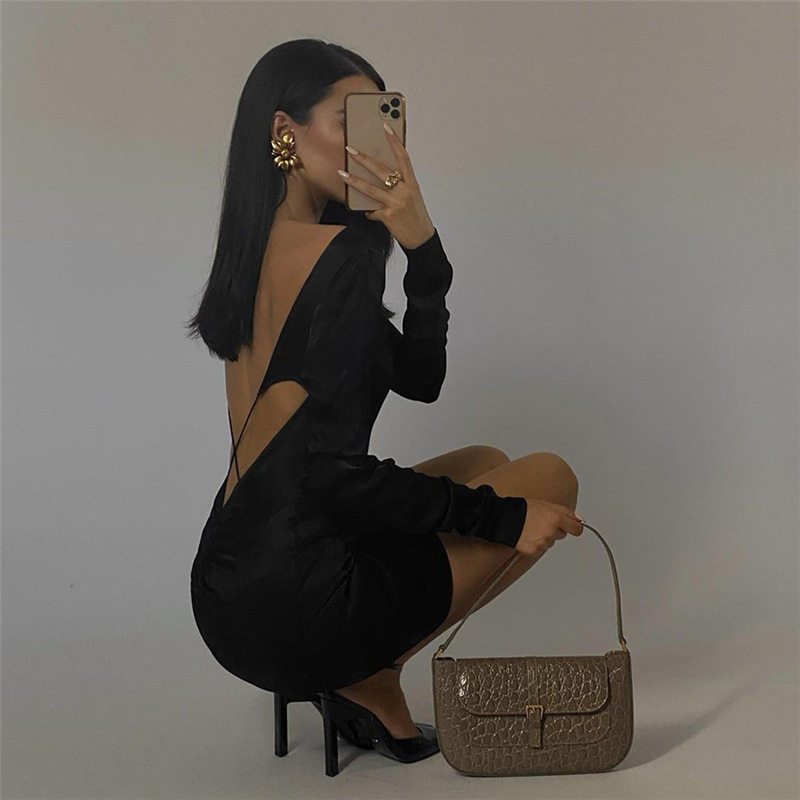 Long Sleeve Sexy Open Backpack Hip Dress