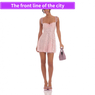 Sexy backless slit spaghetti strap top women礼服吊带A摆裙后