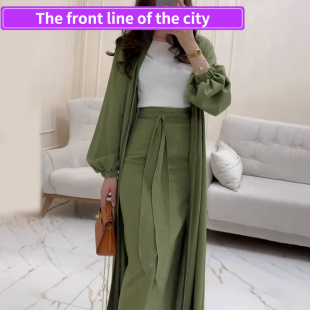 Fashion Strap Split 中东迪拜优 for Women缎面泡泡袖 Dress Sexy
