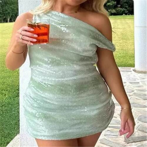 deep V backless sequined tank top sexy slim fit dress女装爆