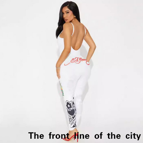 Casual hooded sports print set品数码印花时尚字母火焰花连体裤