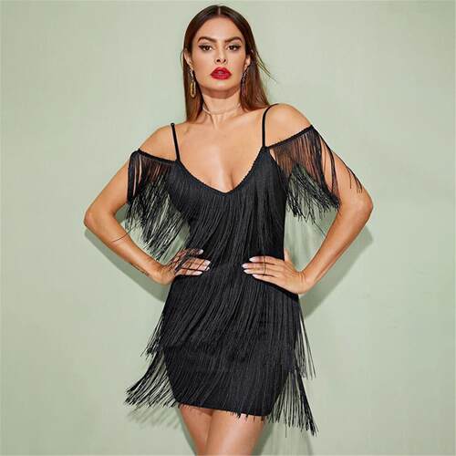deep V backless sequined tank top sexy slim fit dress2019女