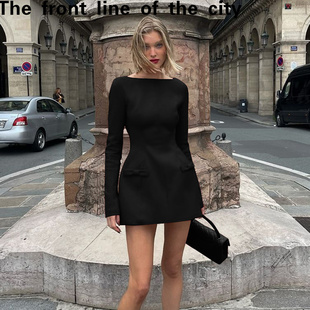 sexy hip hugging Lace 时尚 fit dress秋冬新款 气质一字领收 slim