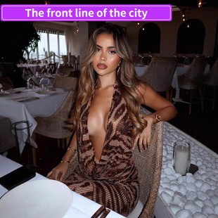 sexy hip hugging Lace 时尚 fit dress欧美外贸新款 V领挂脖 slim