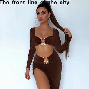 sexy hip 露脐方领抹胸长袖 slim 修身 fit dress新款 Lace hugging