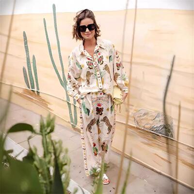 Flower button slim Linen printed casual V-neck dress时尚亚麻