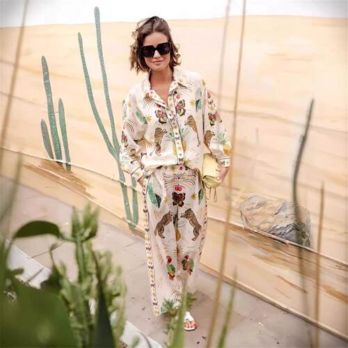 Flower button slim Linen printed casual V-neck dress时尚亚麻