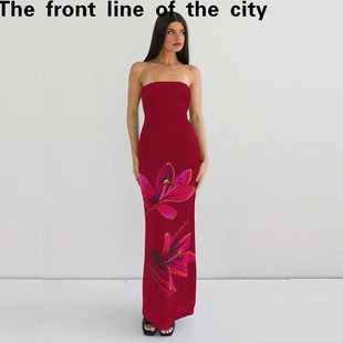 sexy hip 个性 slim 印花一字领抹 新款 fit dress夏季 Lace hugging