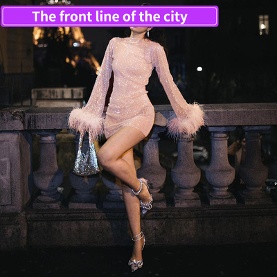 SexydeepVruffledslitdress现货