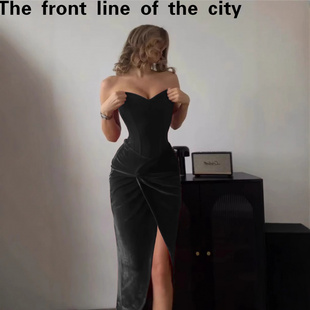 sexy fit hip hugging 欧美气质抹胸系带派对 Lace dress新款 slim