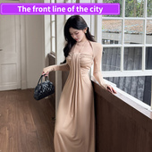 dress不规则兜兜挂脖连衣裙女秋季 Sexy 法 party mini slim lace