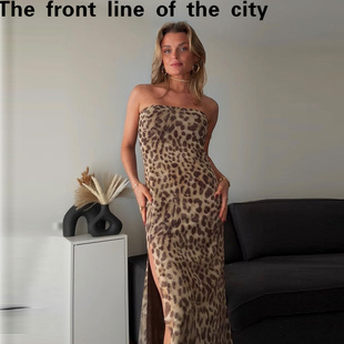 sexy hip hugging Lace 新款 fit dress夏季 豹纹印花抹胸一字 slim