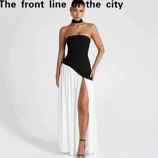 slim hugging fit hip dress优雅名媛不规则抹胸绑带连 sexy Lace