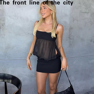 sexy fit hip hugging 一字领网纱透视 Lace dress亚马逊夏季 slim