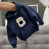 卡通印花加绒套头衫 儿童连帽卫衣秋冬季 新款 男女童宝宝宽松上衣潮