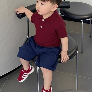 半袖 套装 夏季 新款 儿童短袖 衫 薄款 纯色POLO衫 男女童宝宝宽松五分裤